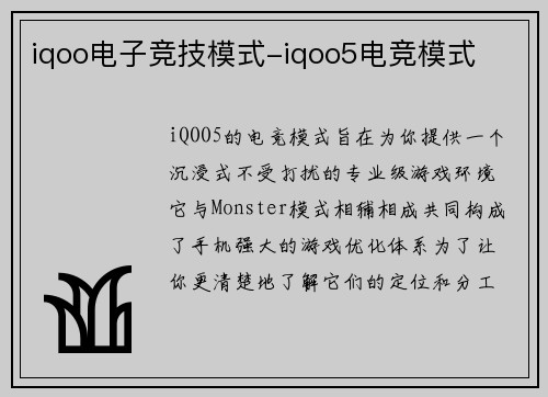 iqoo电子竞技模式-iqoo5电竞模式